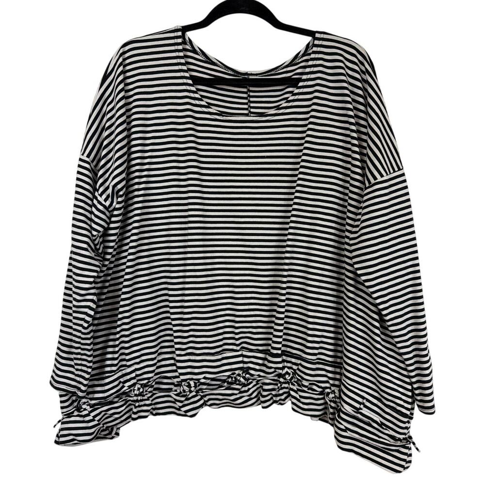 Boris Industries Black White Striped Scoop Neck Ruffled Top Made Holland OS